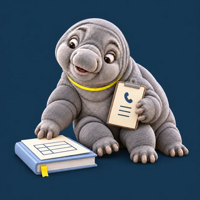 Bob holds a call note and looks down-left as he straightens a fact sheet resting on a handbook.